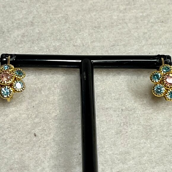 Joan Rivers Earrings * Gold Tone w/ Blue & Pink Rhinestones * Vintage * Pierced - Picture 5 of 7
